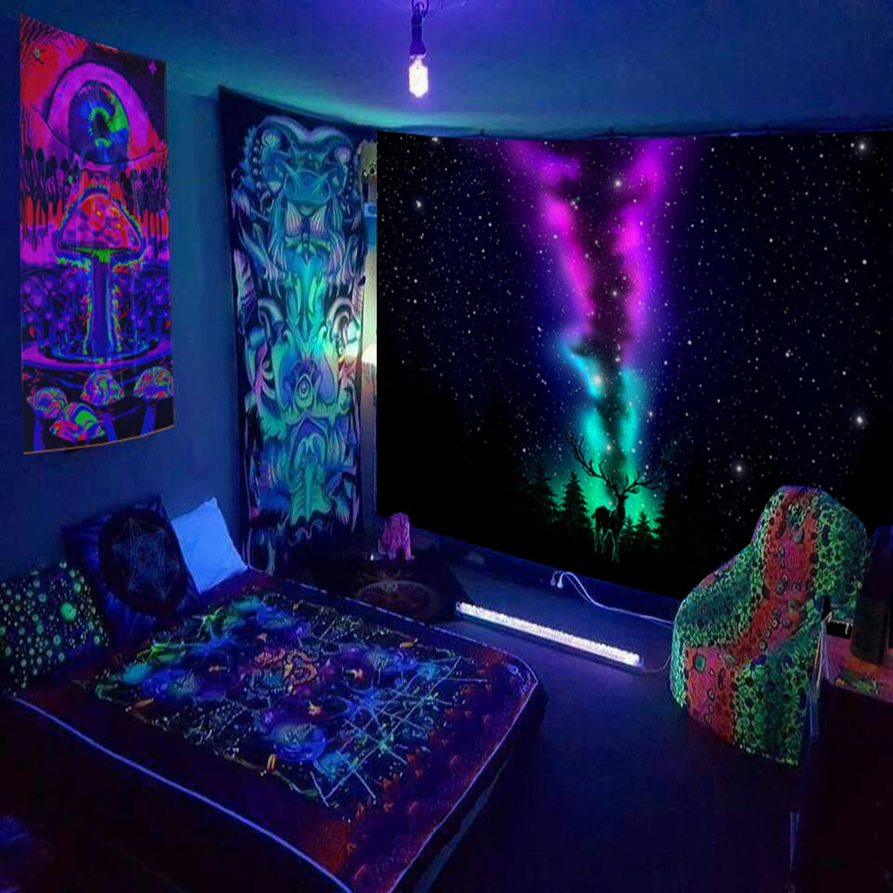 Yipa Blacklight Colorful Trippy Tapestry Skull Bedroom Psychedelic ...