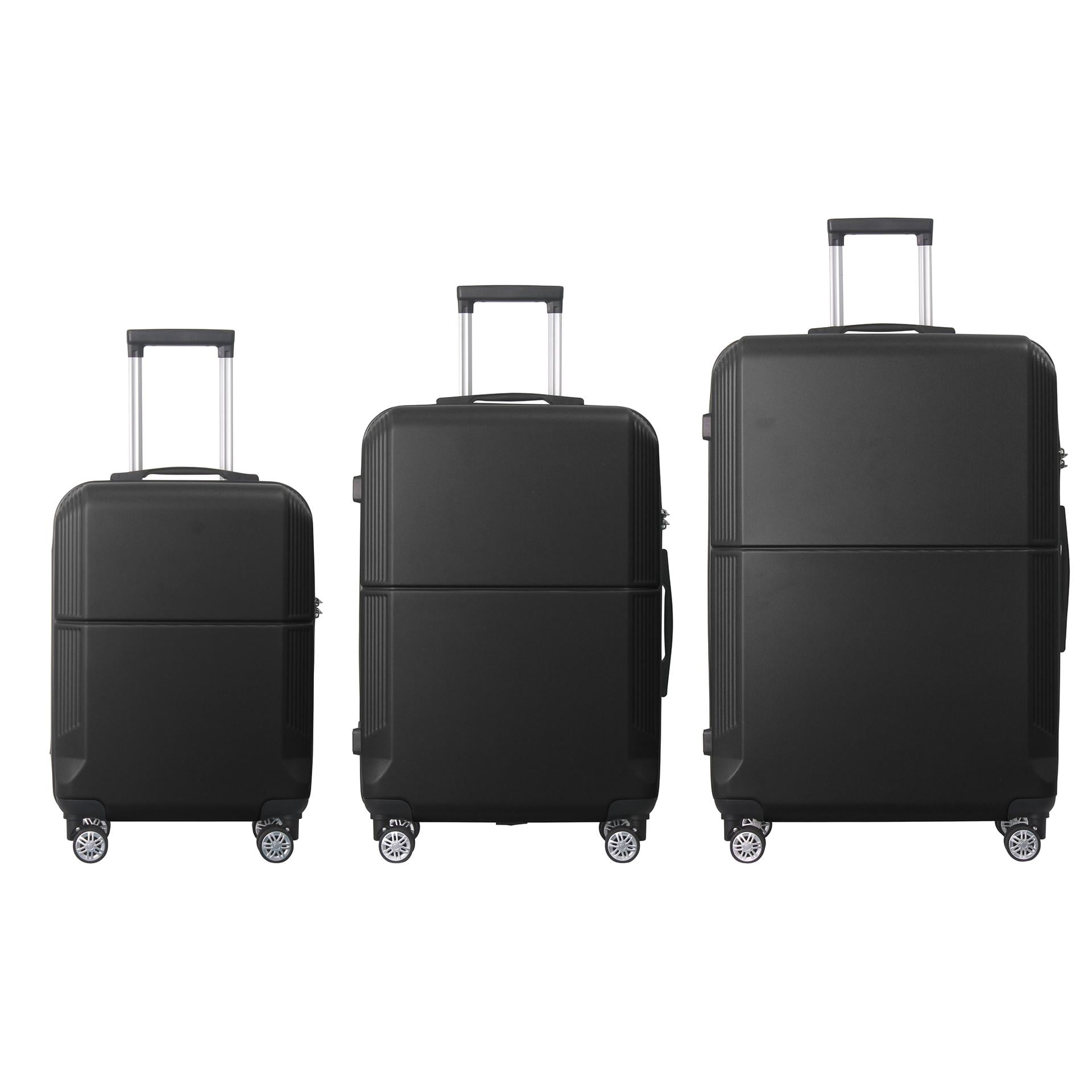 3-Piece ABS Hardshell Luggage Set, Lightweight Durable Suitcases with TSA-Approved Lock, 4 Silent Spinner Wheels & Scratch-Resistant Ribbed Shell, 20"/24"/28", Black