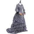 thumbnail image 3 of Gothic Victorian Bustle Dress Vintage Black and White Stripes Medieval Ball Gown Renaissance Costume for Women, 3 of 8