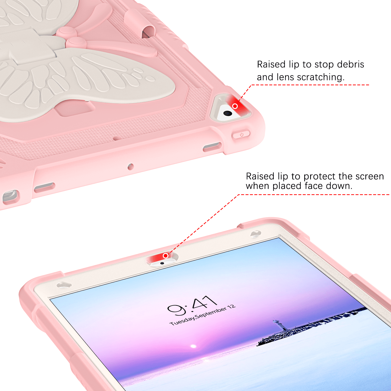 BENTOBEN Case for iPad 9th/8th/7th Gen with Butterfly Kickstand and Pencil Holder, 10.2" Pc Tpu Heavy Duty Hard Rugged Protective Cover for iPad 10.2 inch for Girls Women Kids