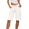 thumbnail image 2 of LEKWK Bermuda Jean Shorts for Women Knee Length High Waisted Casual Denim Shorts Drawstring Side Tie Long Jorts with Pockets Summer Fashion Daily Streetwear, 2 of 7