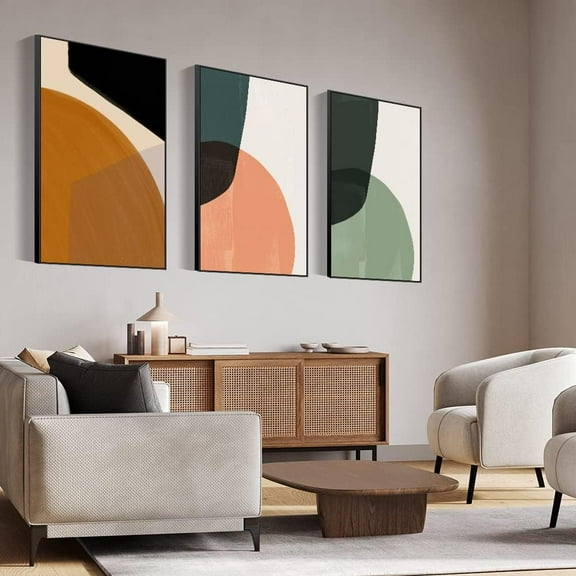 FCCUYE Wall Art 3 Pieces Of Framed Decorative Paintings Abstract Simple Orange White Blue And Other Color Blocks Wall Art Canvas Prints Wall Decor Gifts Size 16" x 24" x 3 Panels