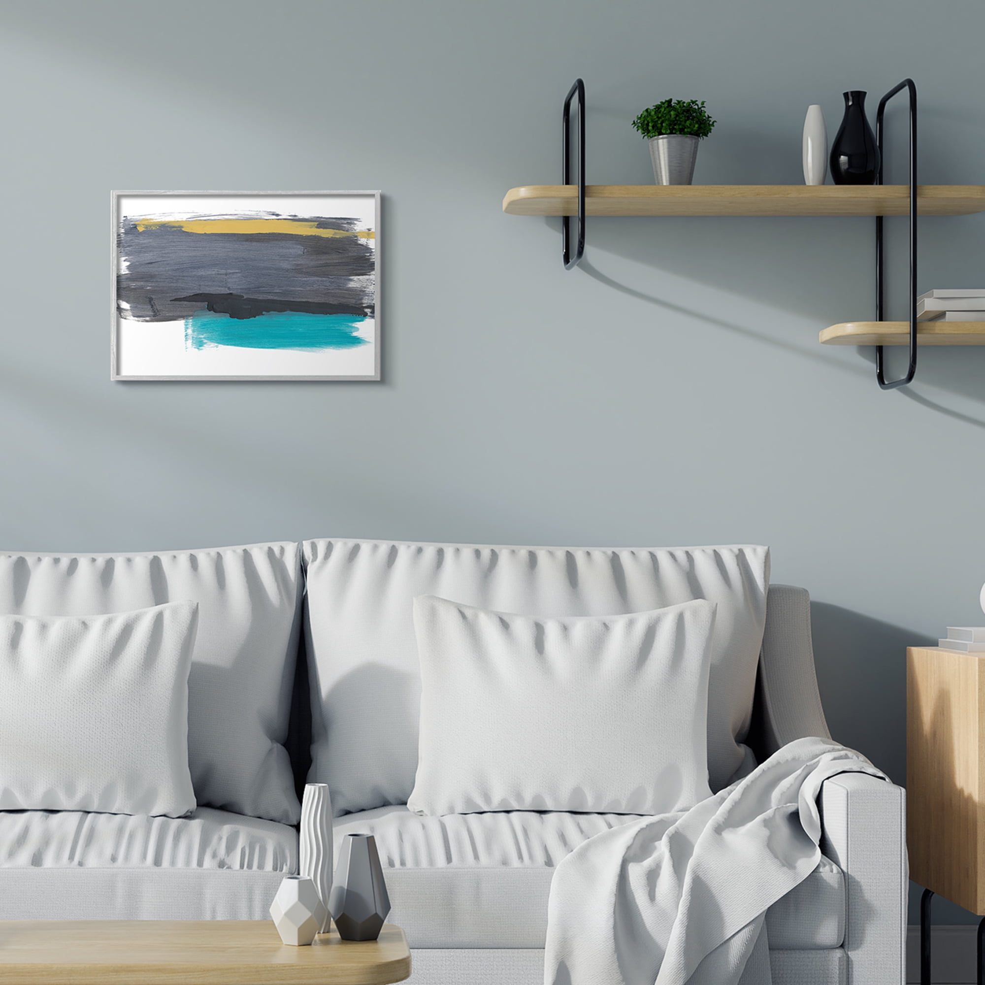 Stupell Industries Abstract Brush Strokes Yellow Blue Grey,16 x 20,Designed by Bronwyn Baker