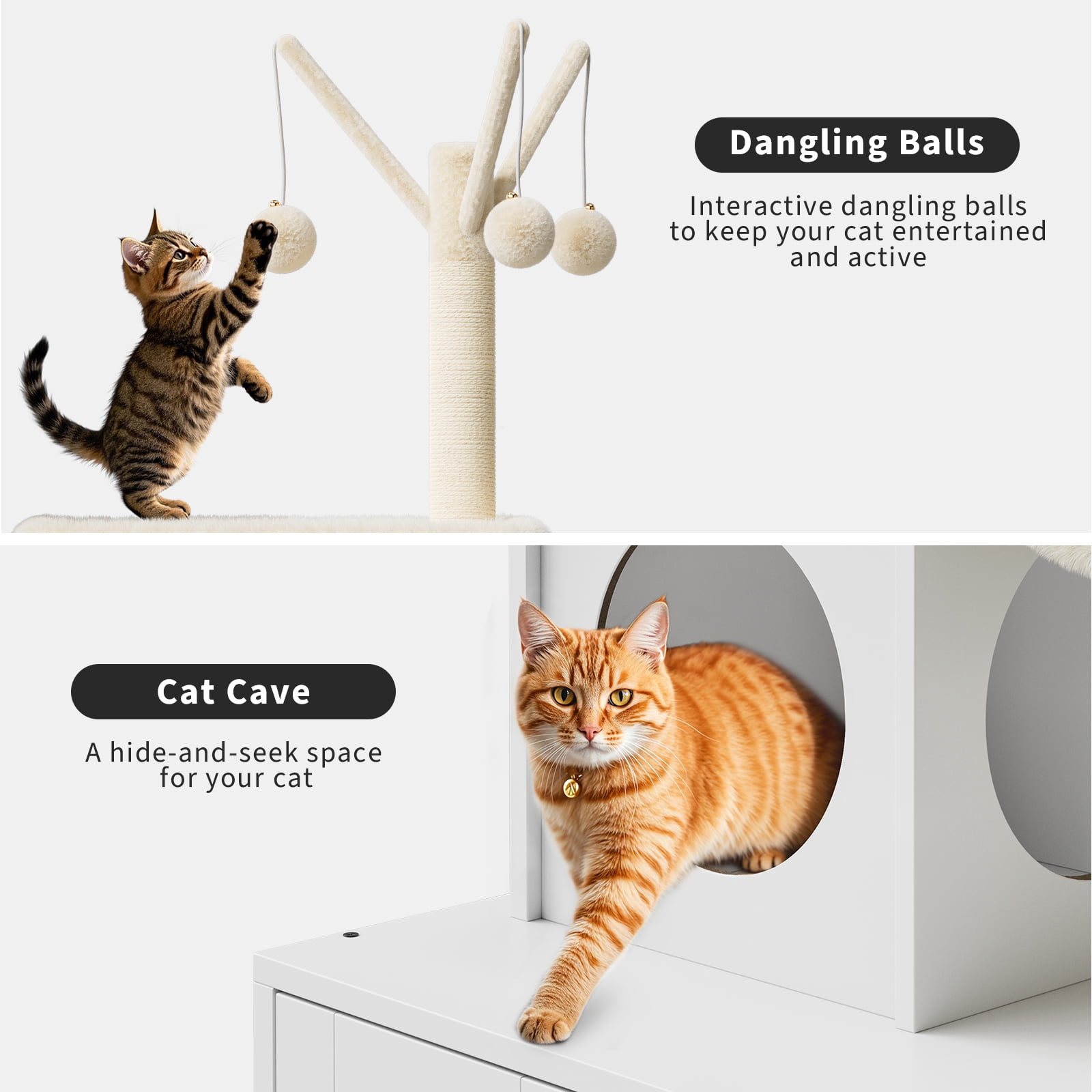 TEQIN Cat Tree with Litter Box Enclosure Furniture,Modern Cat Tower, 53.7’’ H Cat Condo with Sisal Scratching Post and Hammock, Indoor Pet Furniture with Large Platform