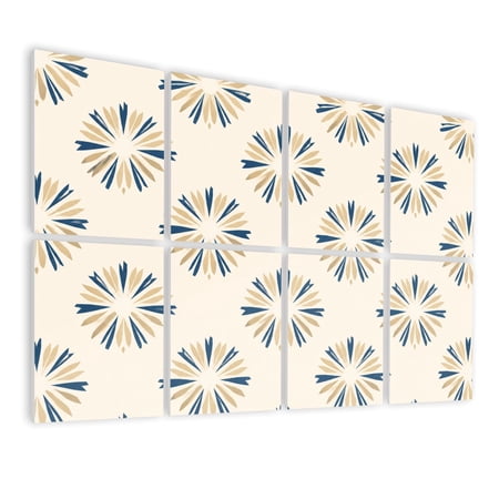 8 Pack Art Acoustic Panels Sound Absorbing Beige Navy Blue Radial Design Decorative Soundproof Wall Panels Self Adhesive for Nursery Game Room Bedroom 48 x32