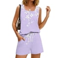 thumbnail image 4 of Sewkxo Two Piece Sets for Women Summer Lounge Drawstring Shorts Sets Tank Square Neck Sleeveless Sweat Sets With Pocket,Multicolor 3XL, 4 of 8