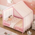 thumbnail image 2 of Noble House Full Floor Bed with Canopy and Guardrails, Wood House Bed Frame for Kids, Pink, 2 of 11