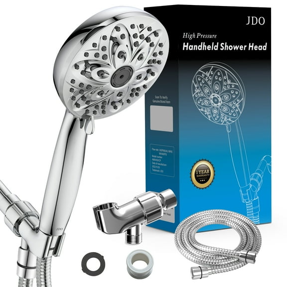 JDO Shower Head with Handheld, 6 Modes High Pressure Showerhead with Hose and Bracket, Chrome Finish