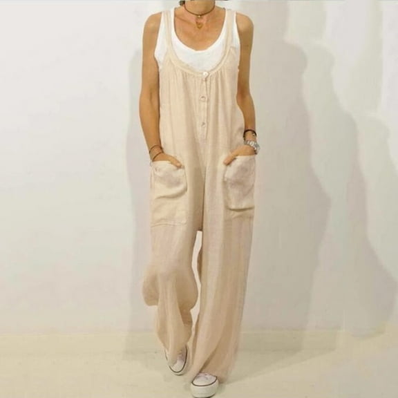 YUNAFFT 2024 Summer New Style Women Pencil Overalls Sleeveless Jumpsuits Loose Solid Color Suspender Comfy Baggy Rompers with Pockets