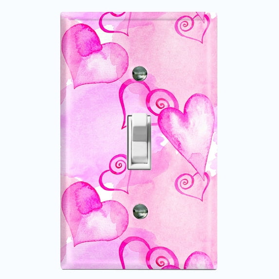Metal Light Switch Plate Cover Purple Pink Watercolor Love Hearts LOV010
