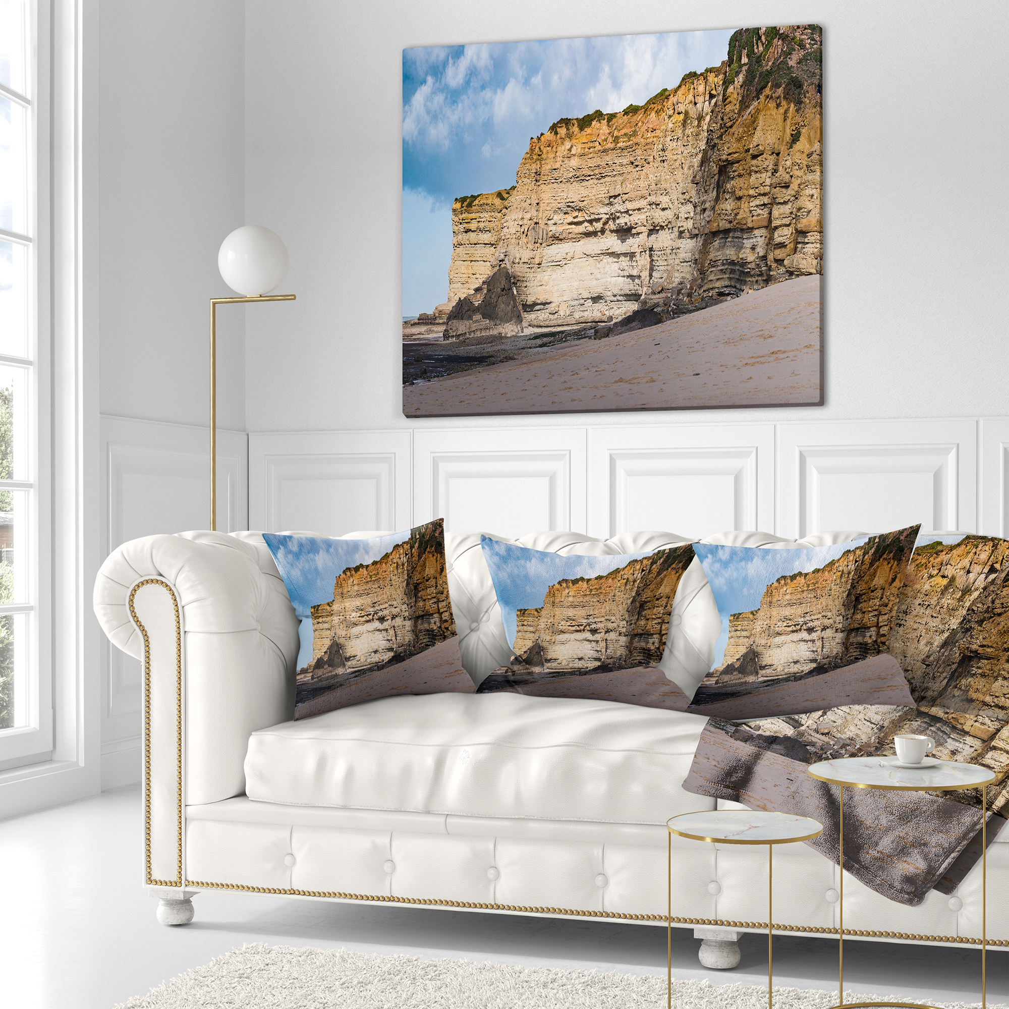 Designart Portuguese Atlantic Coast Panorama - Landscape Printed Throw Pillow - 18x18