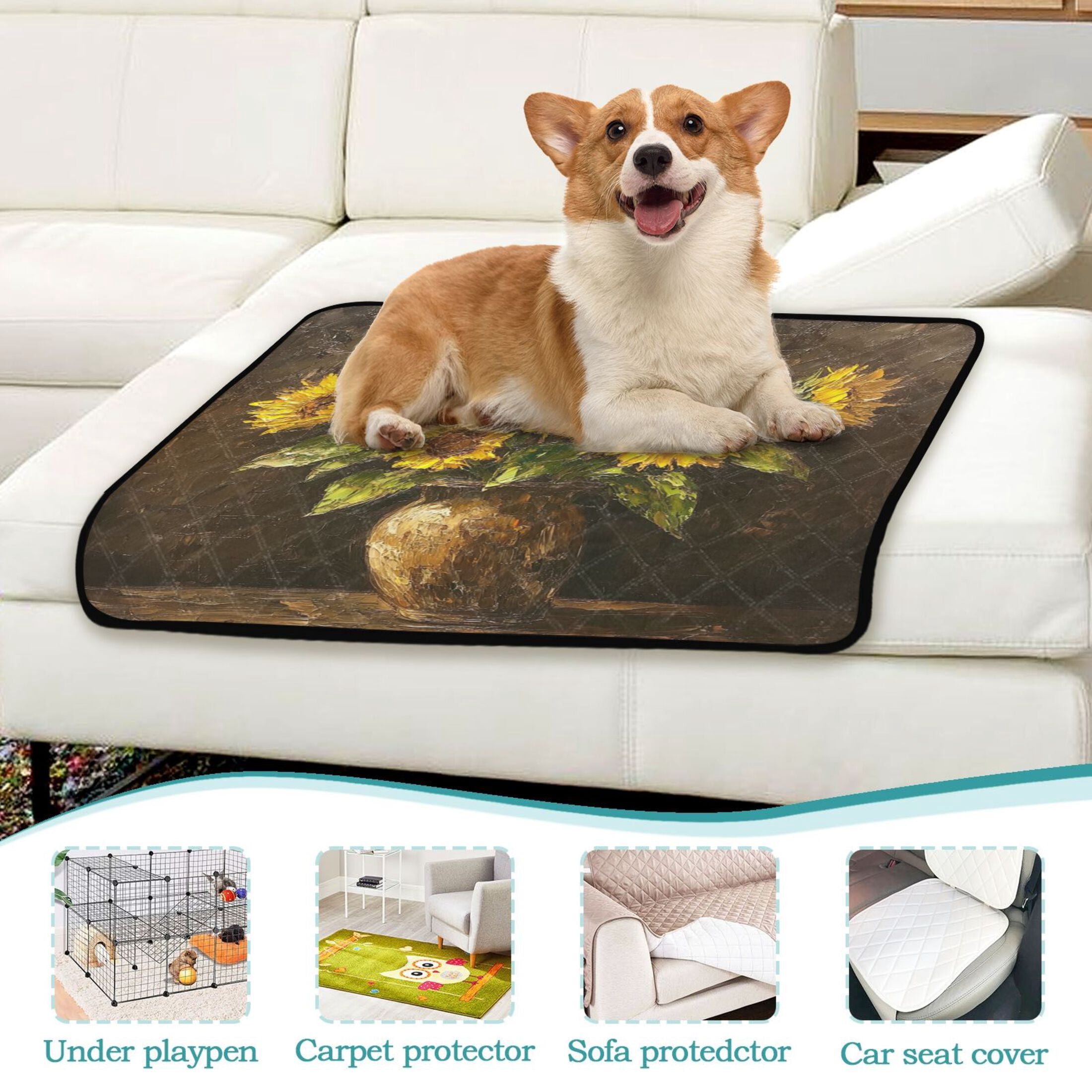 Qxltty Brown Sunflower Plant Cat litter Pads Pet Set of 3 Diaper Mats Center Anti-leakage Layer Absorbent Soft and Comfortable
