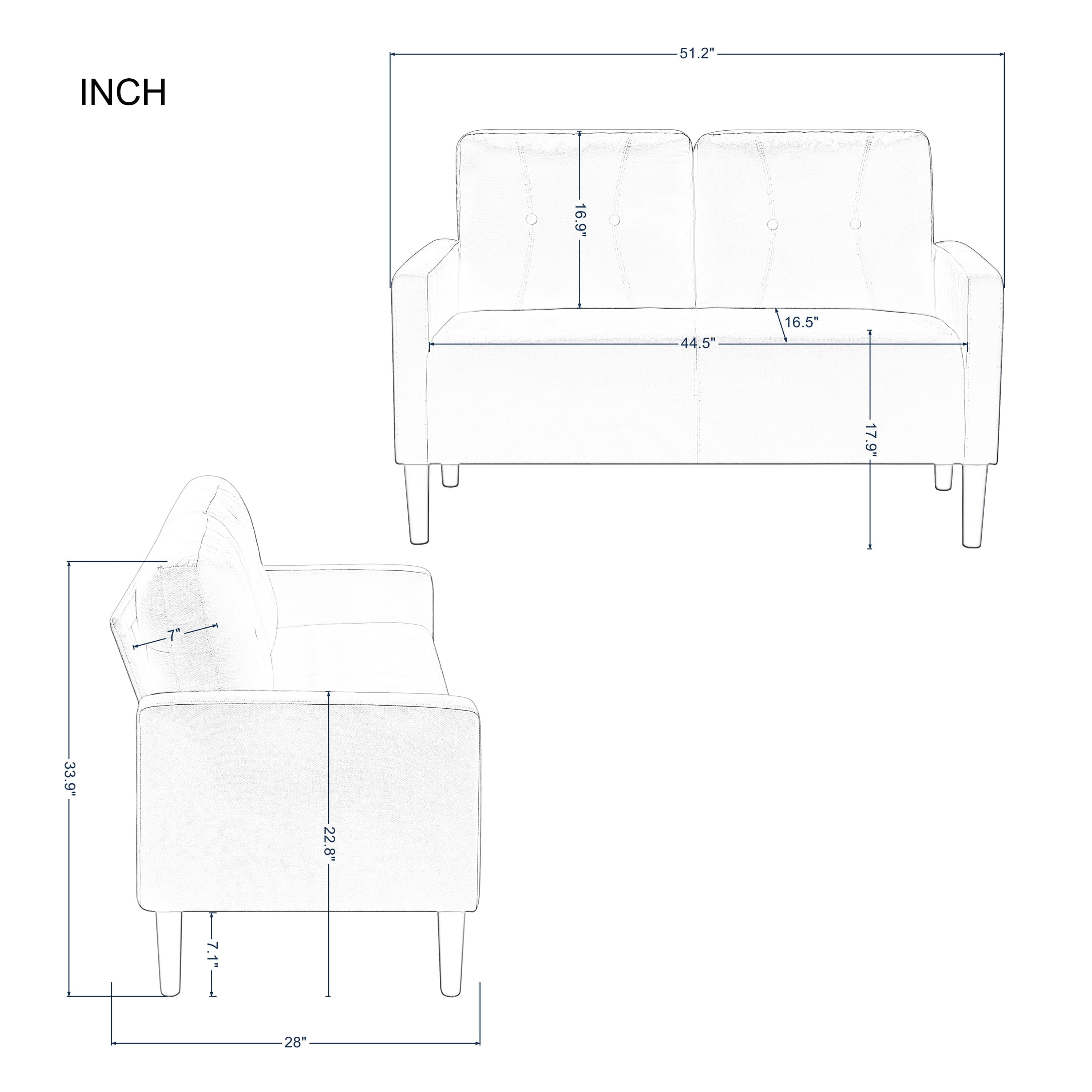 BSHTI 51.2" Standard Loveseat Couch,with Removable Back Cushions,Sturdy Construction,Linen Blend Upholstery,Square Arm,Navy Blue