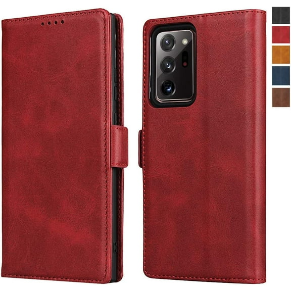 Galaxy Note 20 Ultra Wallet Case,Premium PU Leather Flip Folio Case with Card Slot,Stand Holder and Magnetic Snap TPU Shockproof Interior Case for Samsung Galaxy Note 20 Ultra 5G,6.9" Red