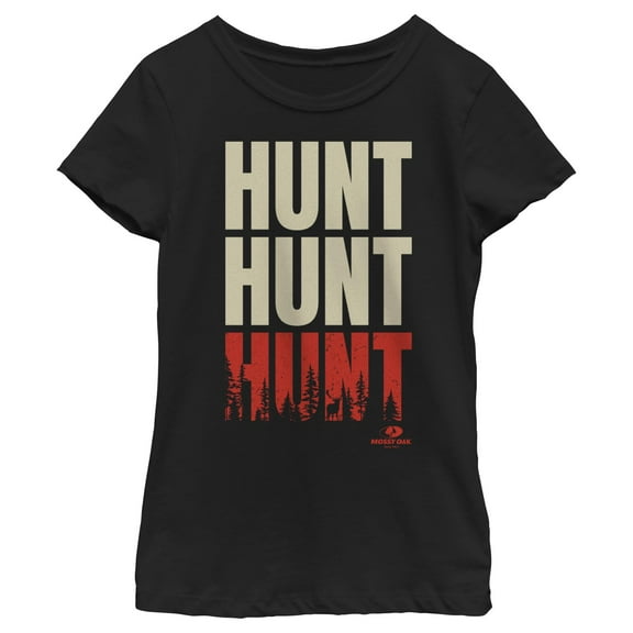 Girl's Mossy Oak Hunt Text Stack Graphic Tee Black Medium