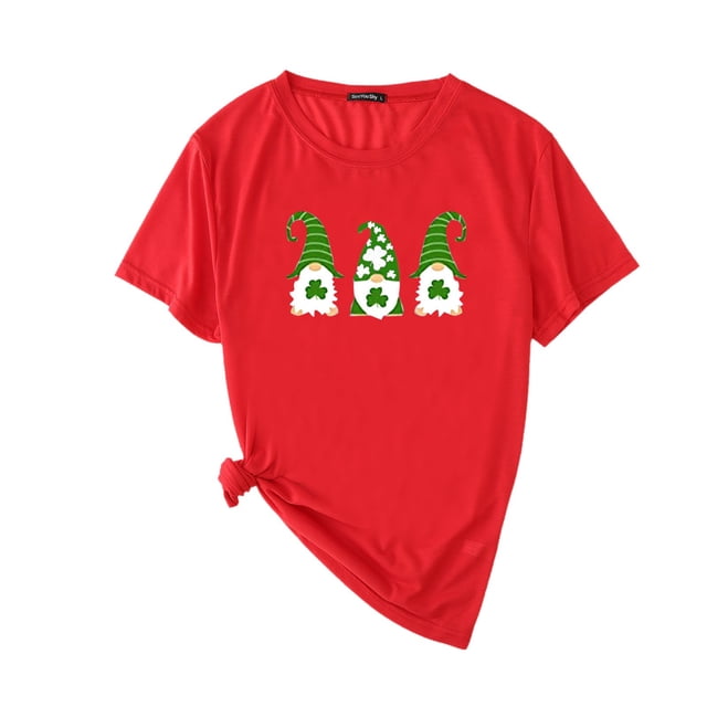 Pxiakgy Vente de Liquidation! T-Shirt de la Saint-Patrick pour Femmes Gnomes Mignons T-Shirt Imprimé Trèfle Manches Courtes T-Shirts Graphiques Hauts Femmes Manches Courtes Col Rond Mode Décontractée Rouge P