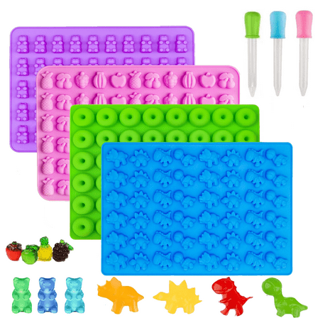 Gummy Candy Molds Silicone Gummy Bear Snack Molds With 3pcs Dropper for Mini Candy Chocolate Gummies Baking