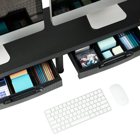 Mind Reader - Large Dual Monitor Stand w/storage - Black