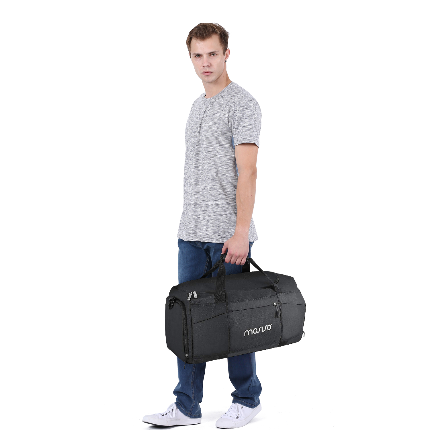 Mosiso Waterproof Sports Duffle Bag Gym Bag Travel Duffel with Adjustable Strap for Sports , Gym ,Vacation , Shopping and Travel ,Polyester Black