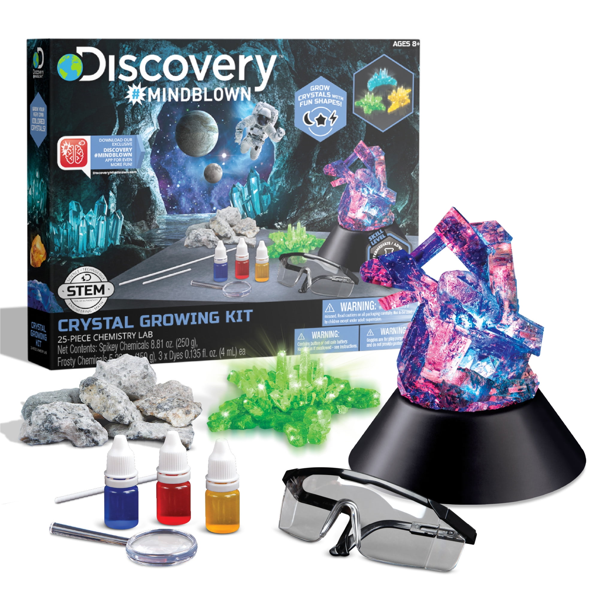 Discovery Kids 25-Piece Lab Crystal Growing Kit, Includes Mold Shapes & LED  Light Display Stand