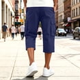 thumbnail image 7 of Mens Capri Pants with Pockets Drawstring Elastic Waist Casual Comfortable Outdoor Athletic Hiking 3/4 Length Cargo Shorts Navy S, 7 of 7
