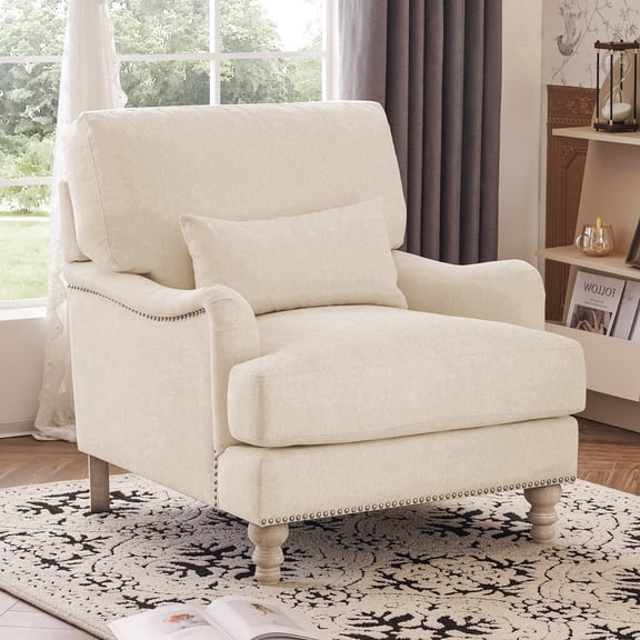 Carolayne Upholstered Accent Chair Comfy Armchair with Pillows for Living Room, Bedroom, Warm Linen