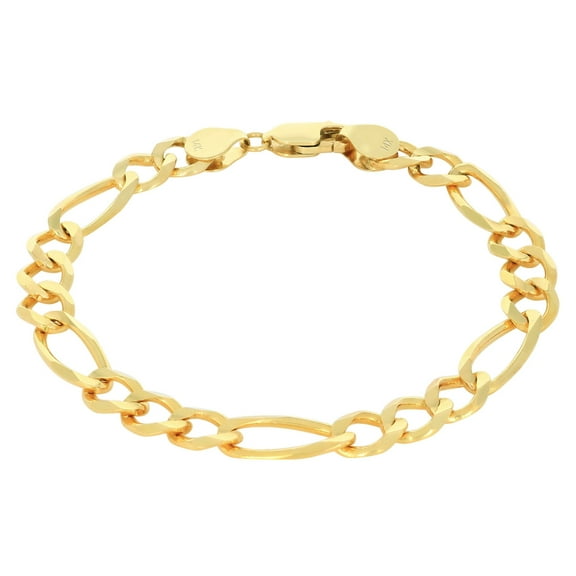 Nuragold 14k Real Yellow Gold Solid Figaro Link 6.5mm Chain Bracelet (7"-9") Italian Jewelry for Men & Women