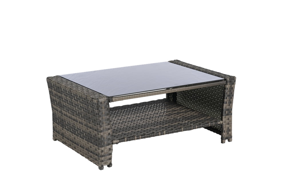 4 Pieces Patio Conversation Set, Outdoor Furniture Set with Cushion, Outside Sectional Rattan Wicker Sofa Furniture Set for Garden, Porch, Backyard, Gray