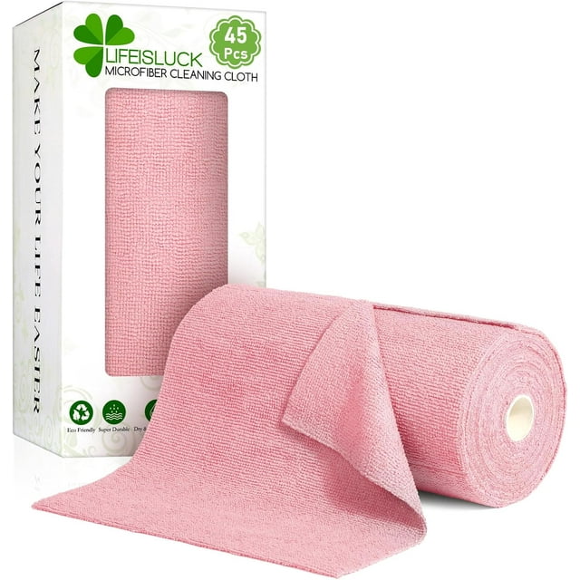45 PCS Microfiber Cleaning Cloth Roll, Reusable Tear Away Towels Cleaning Rags for Cars Kitchen Dish Washing
