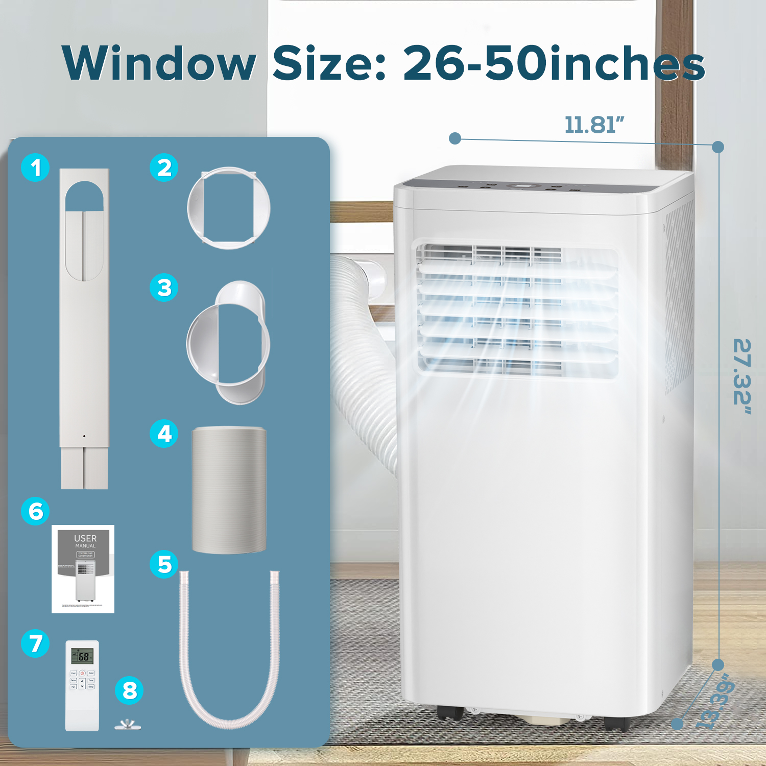 Auseo 5000 BTU(8000 BTU ASHRAE) Portable Air Conditioner, Cooling/Drying/Fan, Remote Control, 24H Timer - image 5 of 8