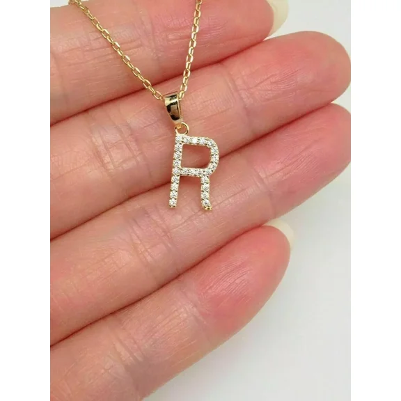 1Ct Lab-Created Diamond Alphabet Initial Letter "R" Pendant 14K Yellow Gold Plated