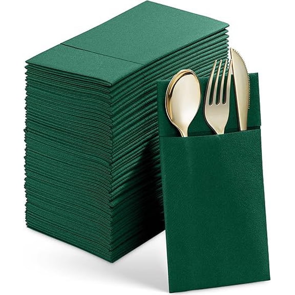 50 Pack Prefolded Linen Feel Pocket Paper Napkins, Disposable Flatware Holder Napkins for Wedding Banquet Dinner Party Table Decor