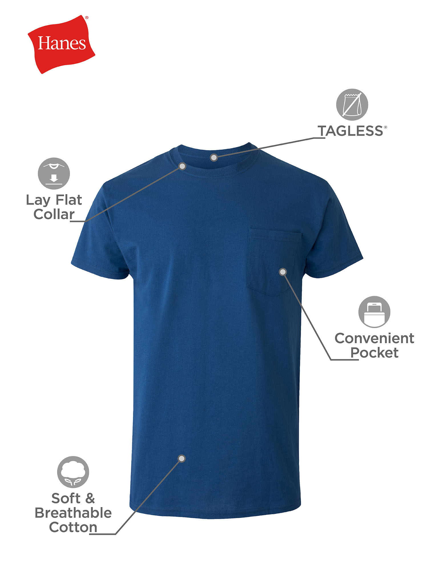 Hanes Men's Value Pack Assorted Pocket T-Shirt Undershirts, 6 Pack - image 4 of 7