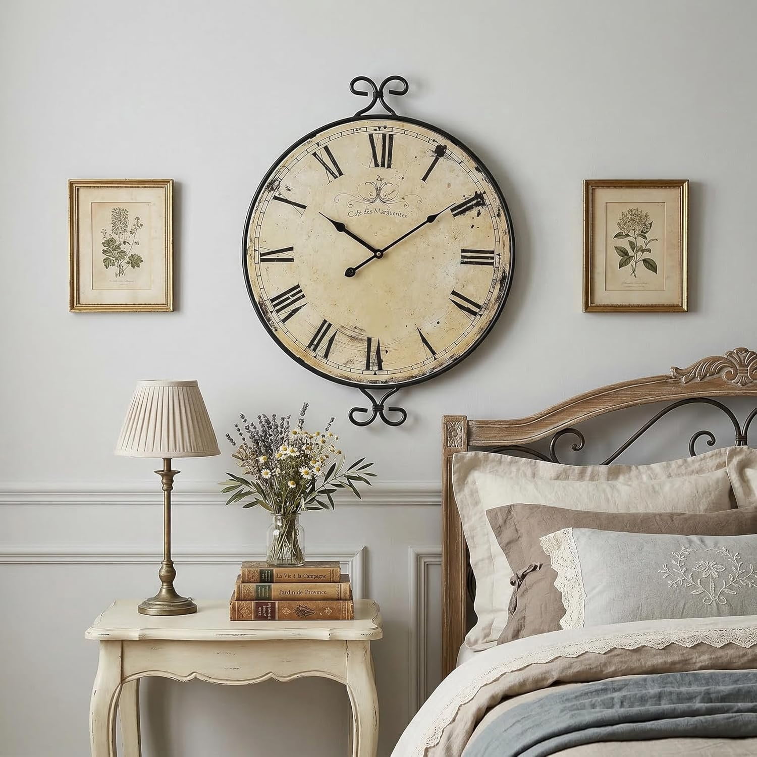 MODE HOME 30 iinch Large Farmhouse Wall Clock, Silent Battery Operated Retro Gold Wrought Iron Clock, Vintage Decorative Timepiece for Home Decor