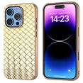 thumbnail image 1 of For iPhone 16 Pro Max Case Woven Texture Electroplating Edge Leather Coated PC+TPU Phone Cover - Gre, 1 of 5