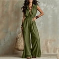 thumbnail image 6 of Costeam Womens Sleeveless Collared V Neck Full Length Jumpsuit Dual Side Slip Pockets Drawstring Cinched Elastic High Waist Lightweight Flowey Wide Leg One Piece Casual Outfit, 6 of 7