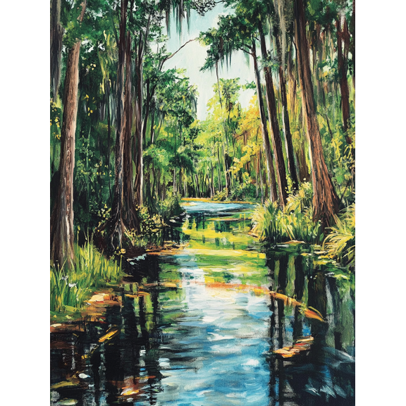 Cypress Swamp River Landscape Canvas Wall Art, Perfect for Living Room, Bedroom, Office, Bathroom, and Kitchen Decoration.