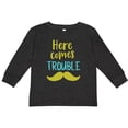 thumbnail image 3 of Inktastic Here Comes Trouble, Mustache, Moustache Boys or Girls Long Sleeve Toddler T-Shirt, 3 of 5