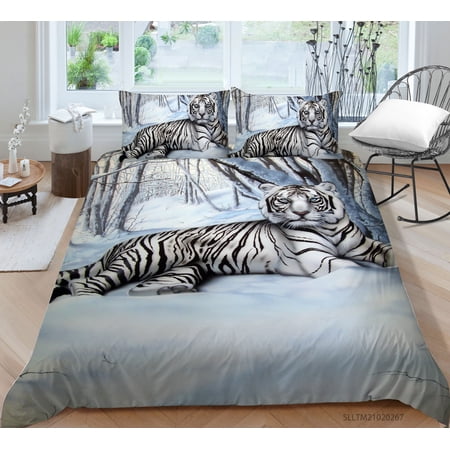 wenjialing New Arrival Home Decor Bed In A Bag Soft Comforter Cover 3D Tiger Printing Bedding Set Duvet Cover Set  King (104 x90 )