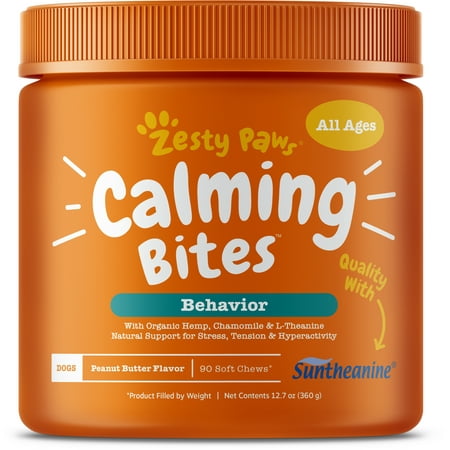 Zesty Paws Stress & Anxiety Calming Bites Supplement with Hemp for Dogs, Peanut Butter Flavor, 90 Soft (Best Way To Calm Anxiety)