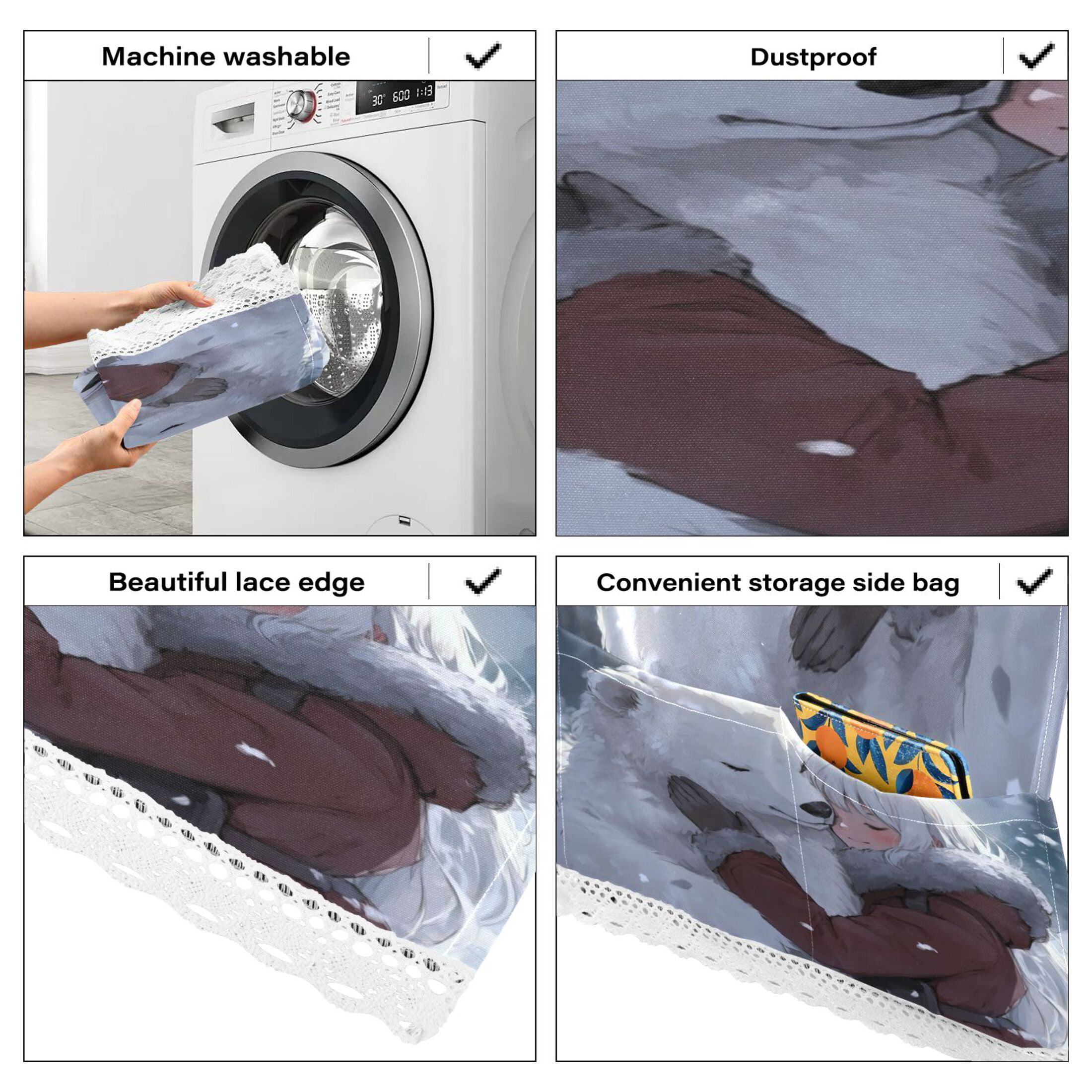 WOBOGO White Bear Cuddles with Woman Washing Machine Cloth Dryer Refrigerator Top Cover Protective Non-Slip Mat For Kitchen Laundry
