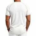 thumbnail image 6 of Men's Short Sleeve T-ShirtWaffle Henley , Contrast Stitching Raglan Sleeve Breathable Summer Casual Top,White,S, 6 of 7