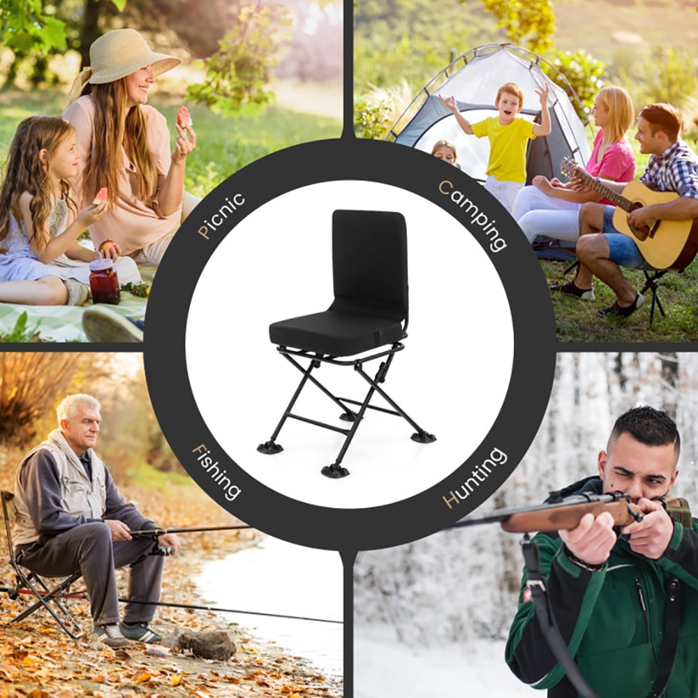 Aimee Lii Swivel Folding Chair with Backrest and Padded Cushion, Portable Chairs for Adults, Comfy Outdoor Chair, Black