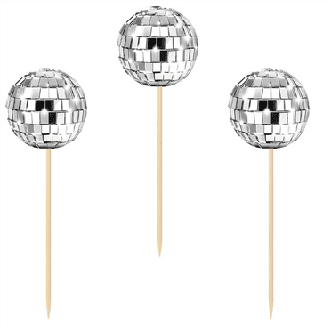 24Pcs Disco Ball Cupcake Toppers Happy Birthday Cake Topper Picks Theme Decor for
