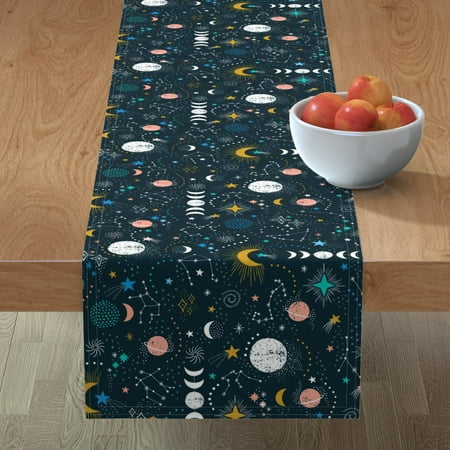 

Cotton Sateen Table Runner 108 - Night Sky Astrology Zodiac Sun Sign Constellations Solar System Planets Moon Print Custom Table Linens by Spoonflower