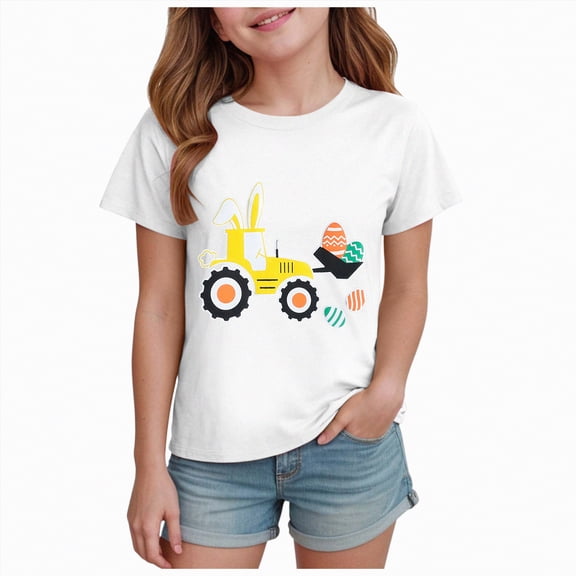 mgoYE Girl Tshirt Size 10-12 Girl Tshirt 4t Toddler Girls Easter Shirts Cute Bunny Tshirts Happy Easter Tees Cotton Short Sleeve Tops(White,7-8 Years)