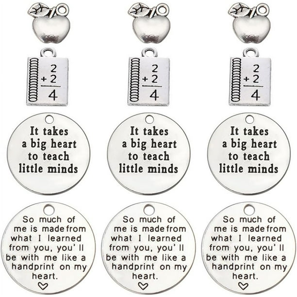 40 dijes escolares - Set de dijes planos y redondos con letras para hacer joyas. Regalo para el Día del Maestro.