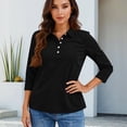 thumbnail image 5 of Women'S 3/4 Sleeve Collared Button Down Polo Shirts Golf Tee Casual Work T Shirts,Black 3Xl, 5 of 5
