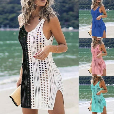 Summer Women Beach Dress Solid Color Anti Sun Hollow Out Bikini Cover Up for Swimming Pool
