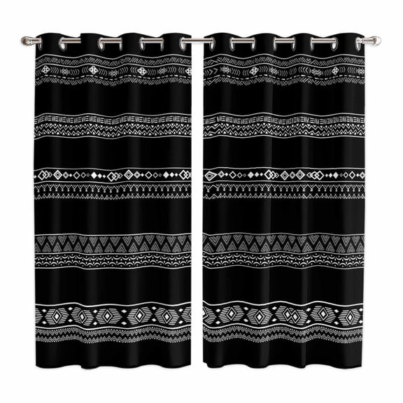 Black White Geometric Kitchen Curtains 84 Inch Length, Modern Striped Plaid Abstract Art Grommet Top Bedroom Living Room Curtains, Light Filtering Cafe Curtain Drapes 2 Panels Set 104''x84''